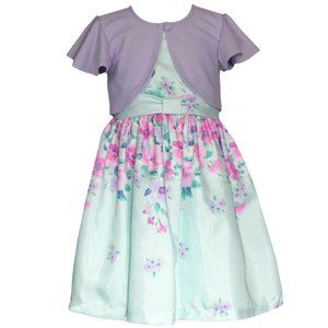 Bonnie Jean Girls 2T-6X Mint Lilac Shantung Cardigan Dress